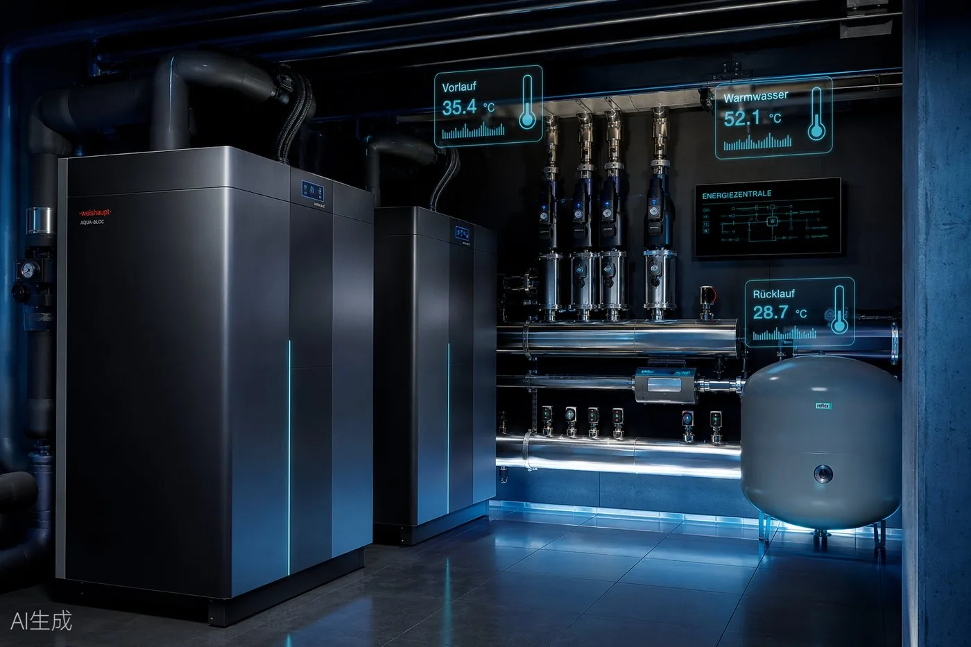 Heizzentrale einer von Giovanoli Gebäudetechnik geplanten Anlage